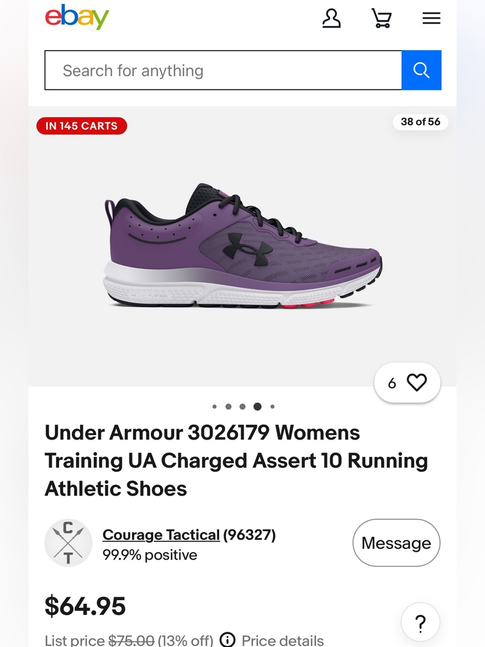 Under Armour Women’s Charged Assert 10 Retro Purple running shoes size US 7.5 - Picture 14 of 14
